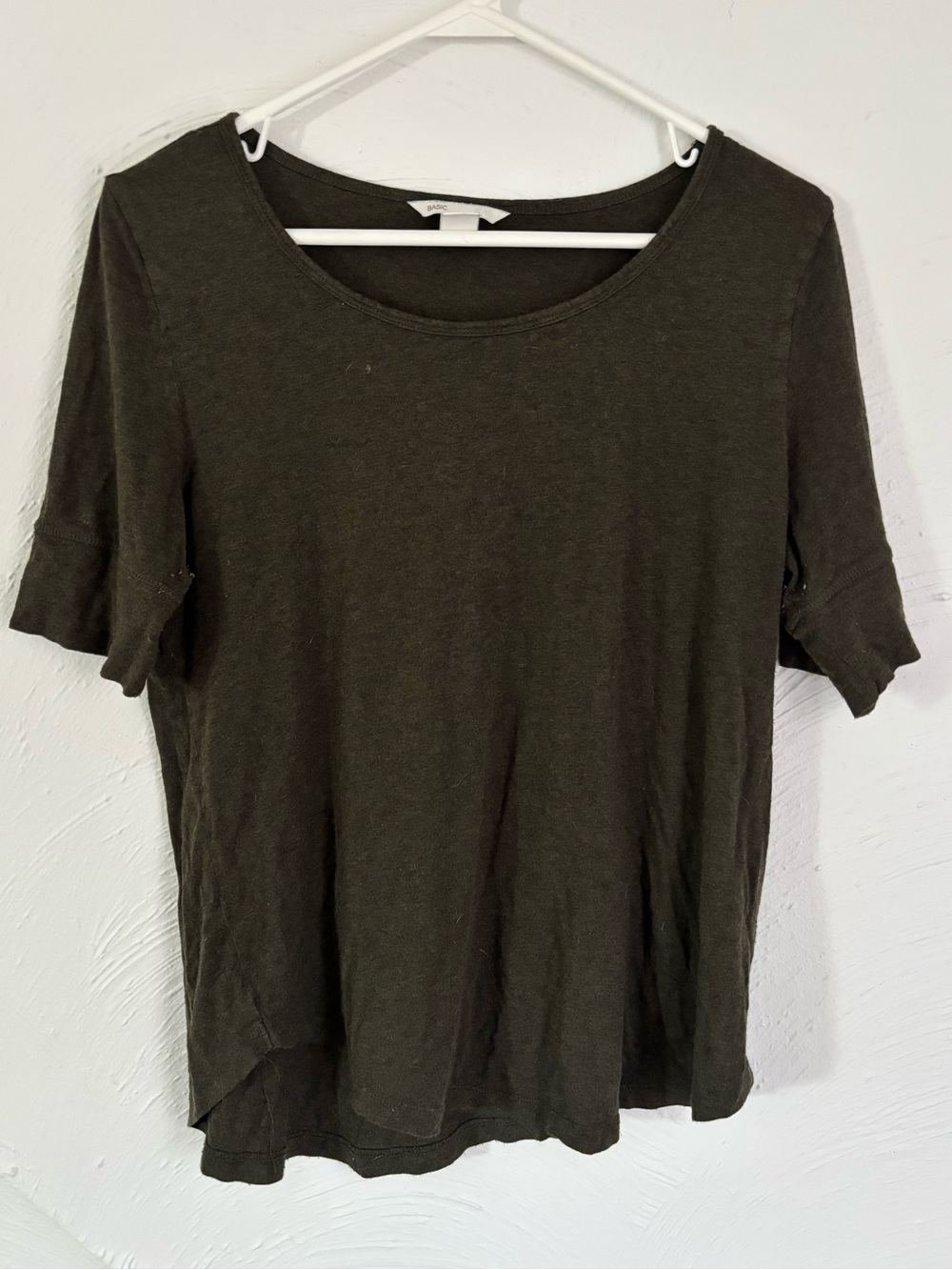H&M Women’s Mid Sleeve Scoop Neck Top - Olive Size Medium